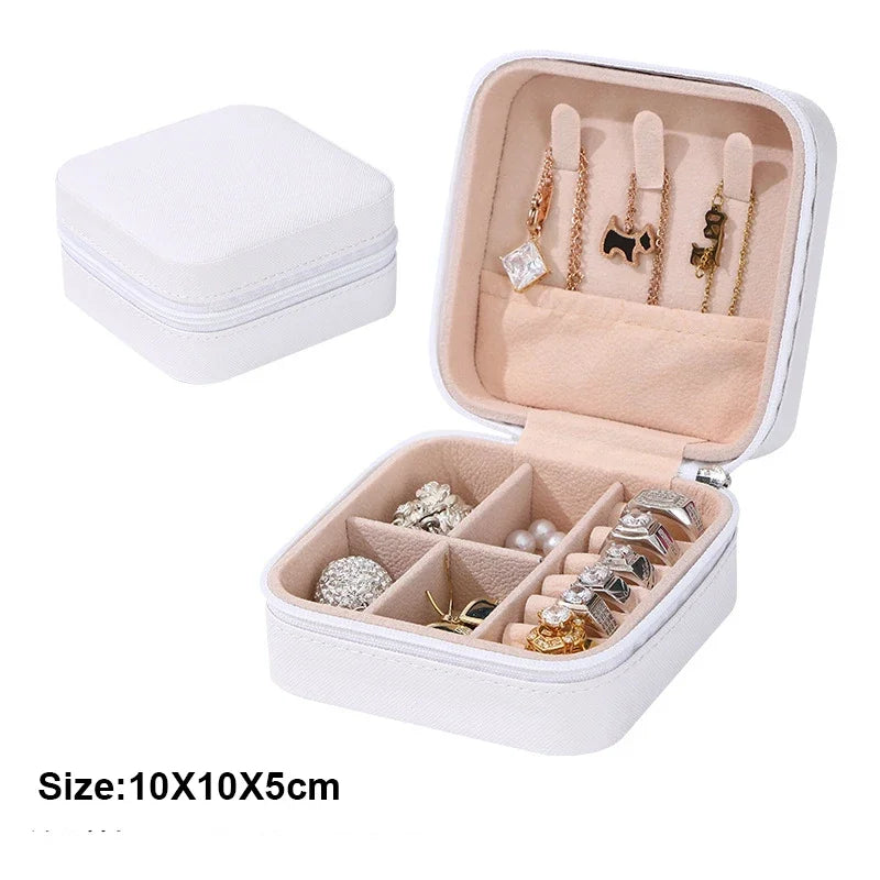 Portable Jewelry Storage Box Mini Organizer for Travel and Home Use White