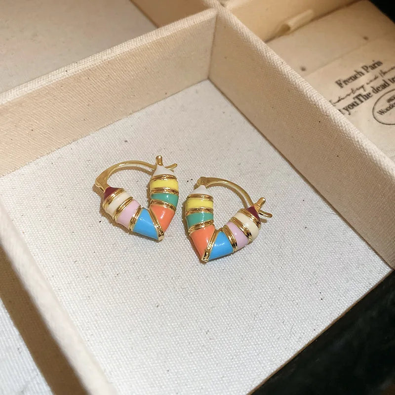 Candy Colorful Heart Hoop Earrings Korean Design Fashion Jewelry Heart