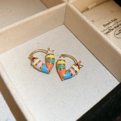 Candy Colorful Heart Hoop Earrings Korean Design Fashion Jewelry Heart