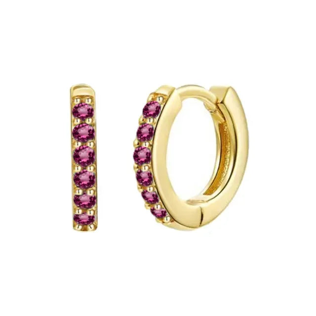 Rose Red Zircon Hoop Earrings for Women Minimalist Dangle Party Jewelry Trend 2025