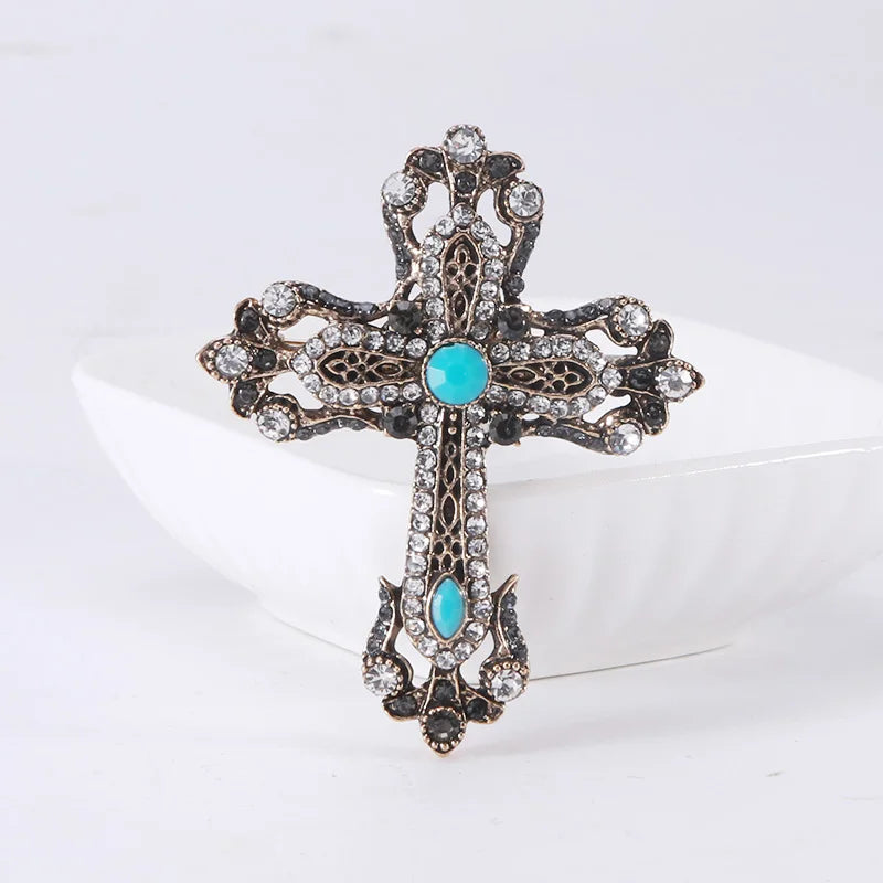 Rhinestone Cross Brooches for Women Stylish Floral Pins Perfect for Parties and Gifts