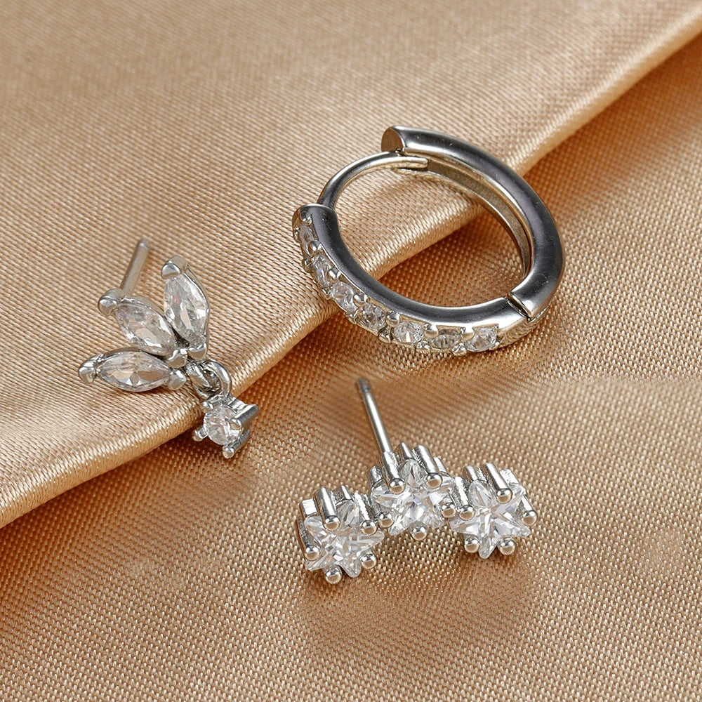 3PCS Luxury Star Pendant Earrings Set for Women Stainless Steel and Cubic Zirconia Punk Ear Studs Fashion Jewelry