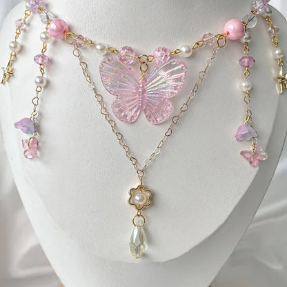 Elegant Beaded Butterfly Pendant Necklace for Women with Adjustable Chain