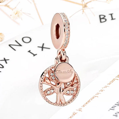 Rose Gold Winged Angel Heart Charm Bead Pink Daisy Spacer