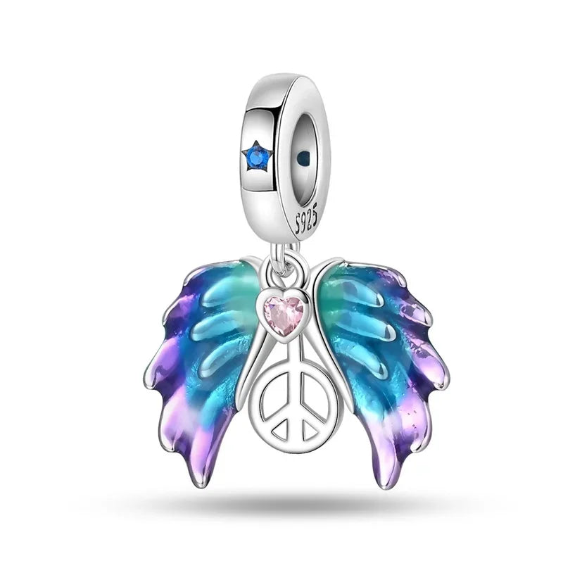 Sterling Silver 925 Angel Wing Heart Bird Charms for Bracelets and Necklaces Women's Fine DIY Jewelry Gifts