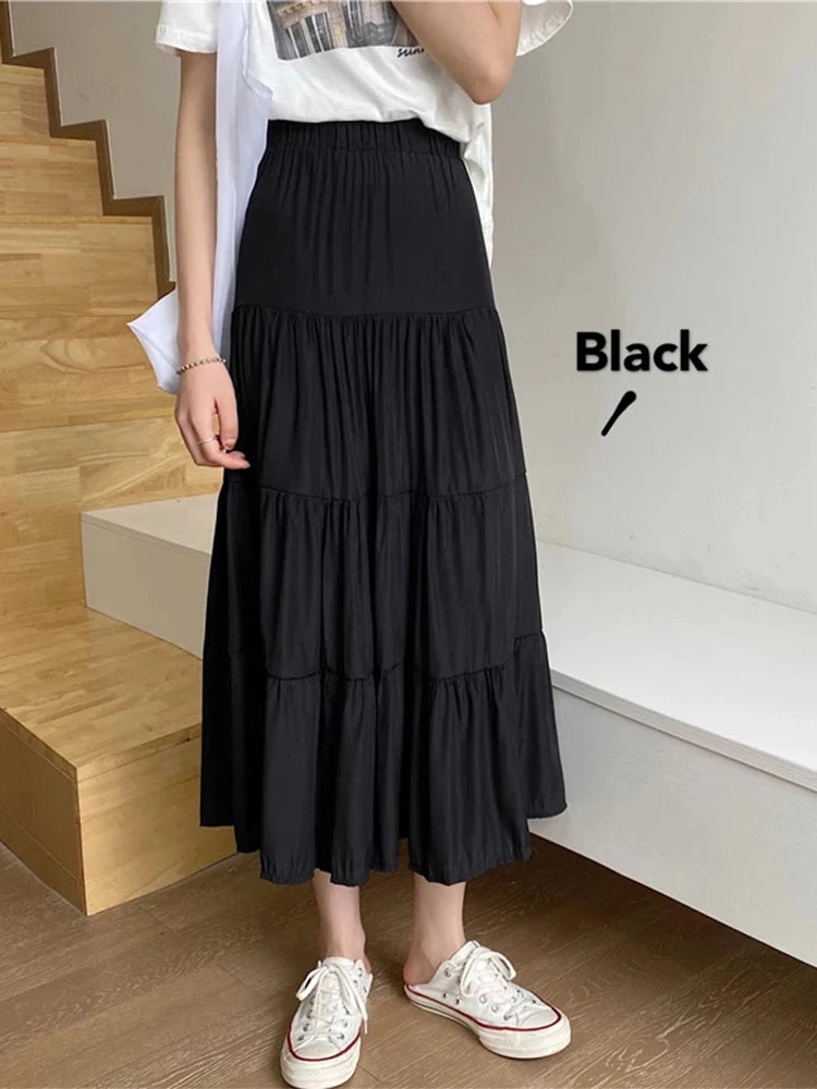 Spring Summer Women Chiffon Patchwork High Waist Skirt Chic