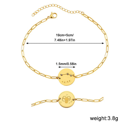 Vintage Zodiac Sign Charm Bracelet for Women - Stainless Steel Horoscope Jewelry 2023
