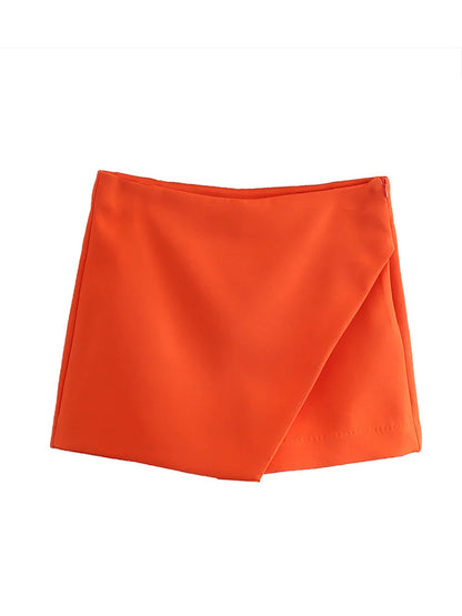 Candy Color Asymmetrical Shorts For Women Zipper Fly Pockets