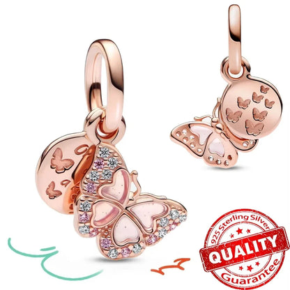 Original 925 Sterling Silver Rose Gold Snowflake Heart Fish Charms Beads for DIY Necklace and Bracelet Jewelry Gift