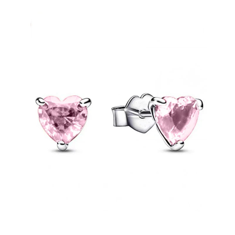Heart Series Sterling Silver Stud Earrings with Colorful Zircon Stones for Women Fashion