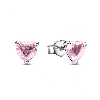 Heart Series Sterling Silver Stud Earrings with Colorful Zircon Stones for Women Fashion
