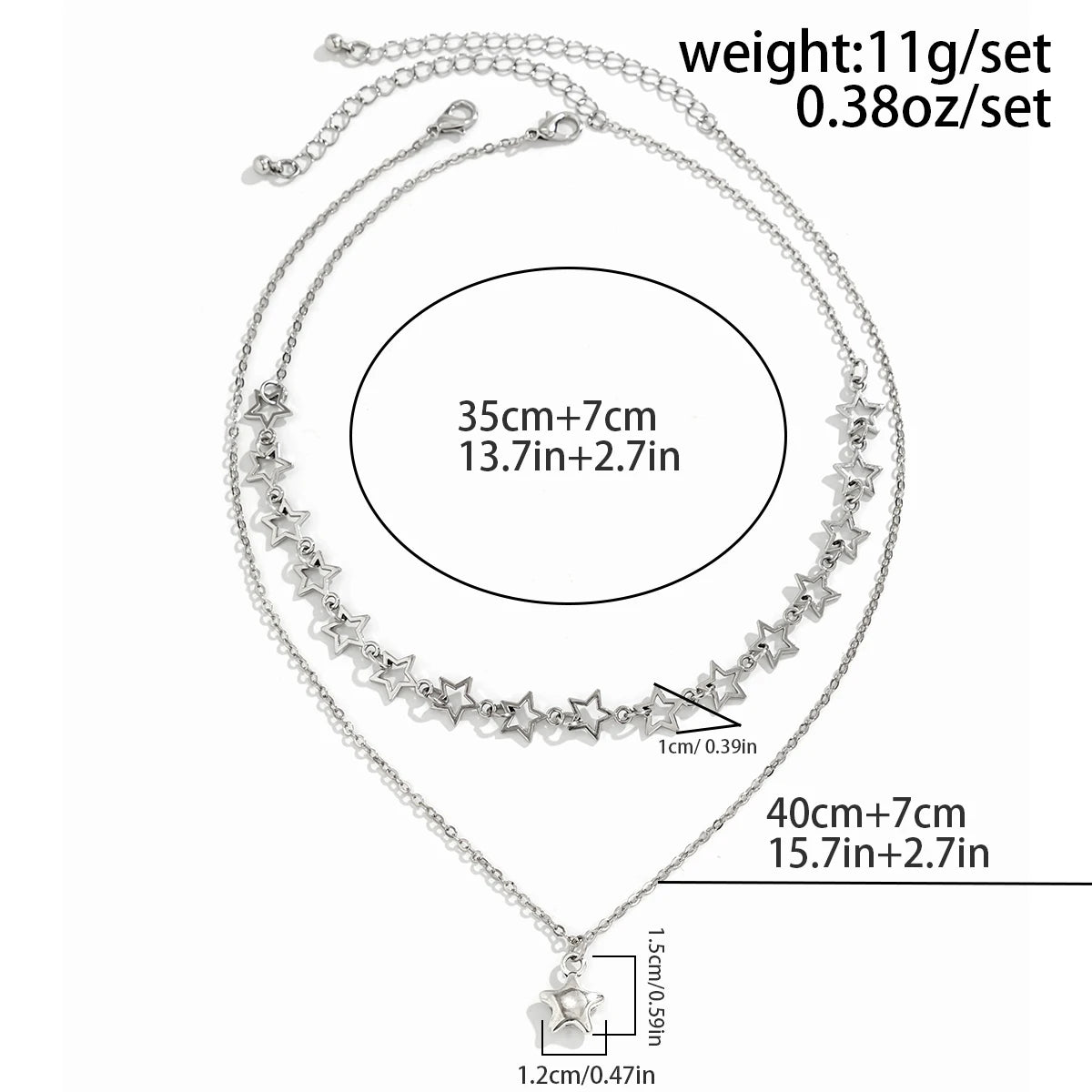Stylish Punk Hollow Star Pendant Necklace Set for Women - Silver Metal Link Chain Choker by IngeSight.Z