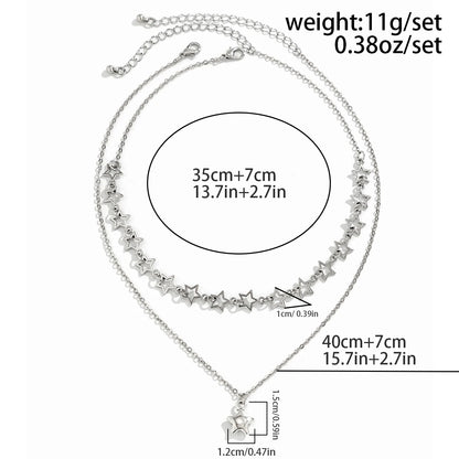 Stylish Punk Hollow Star Pendant Necklace Set for Women - Silver Metal Link Chain Choker by IngeSight.Z