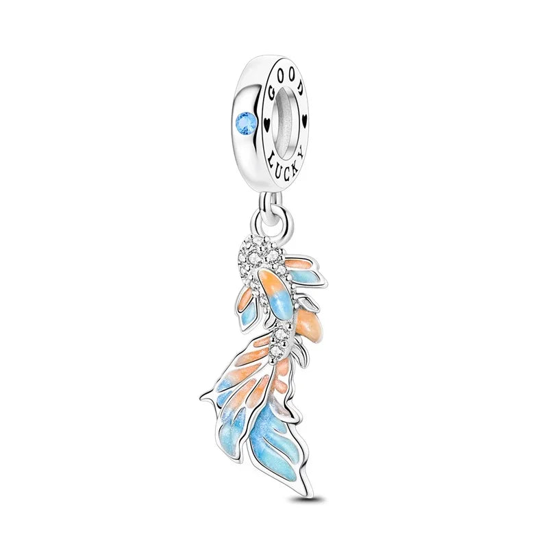 925 Sterling Silver Little Bear Butterfly Flower Fish Charms Beads for DIY Jewelry and Gift Bracelets