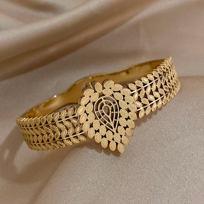 Vintage Stainless Steel Teardrop Leaf Cuff Bracelet for Women and Men