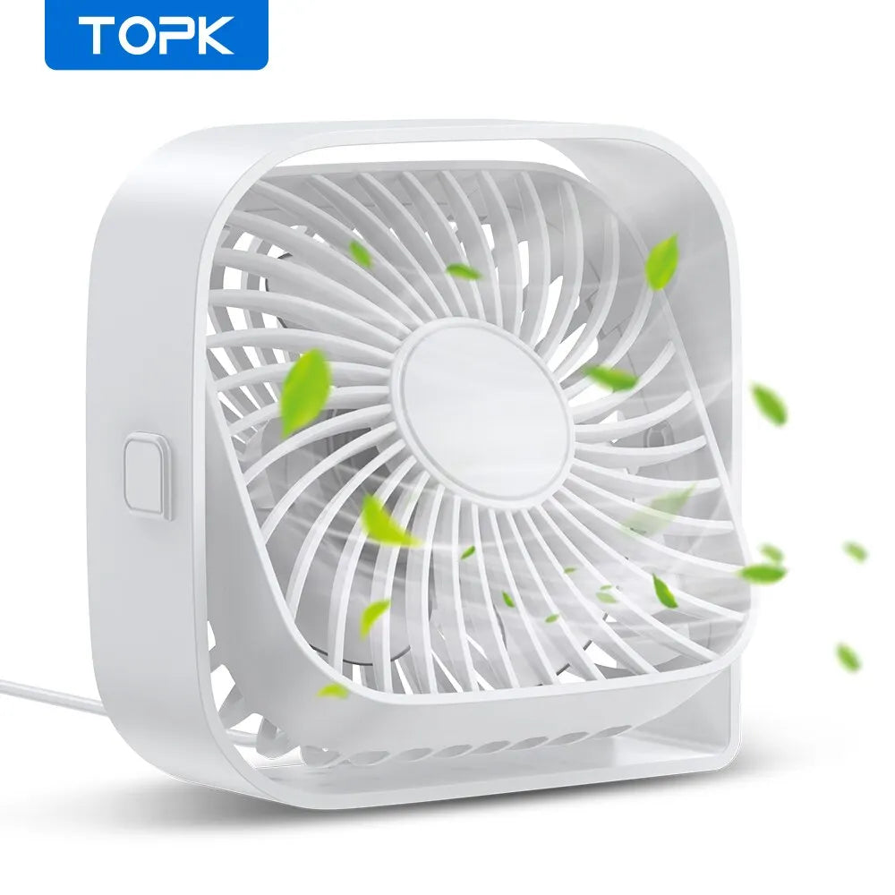 TOPK Mini Portable Fan, USB Desk Fan Table, Quiet 3 Speed Wind Personal Fan 360° Rotatable Head White