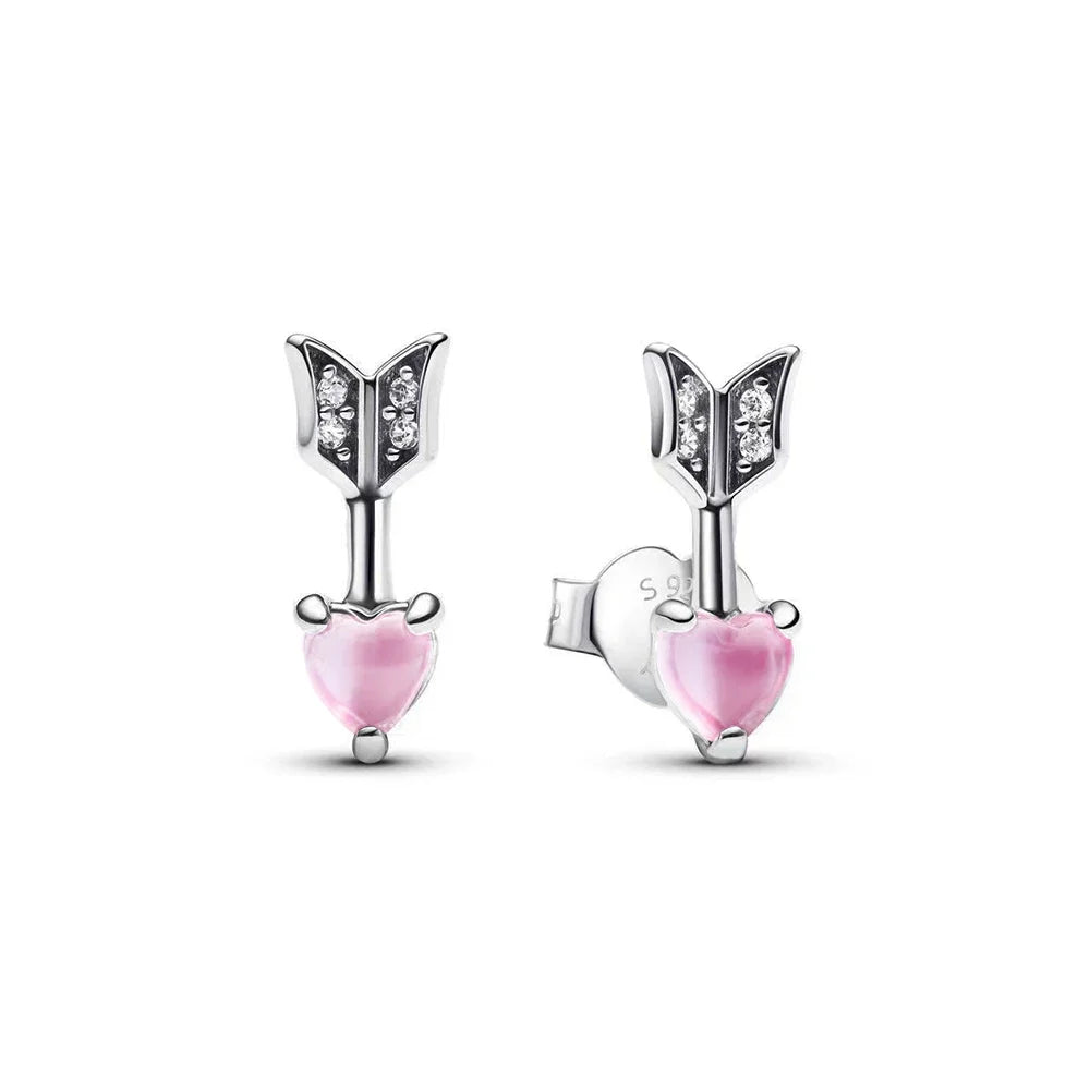 925 Silver Heart Arrow Jewelry Set with Colorful Zircon Sparkling Ring Earrings and Necklace Valentines Day Gift for Women