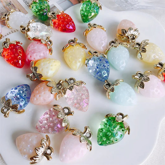 Vibrant 3D Strawberry Resin Charms Set for DIY Jewelry Making
