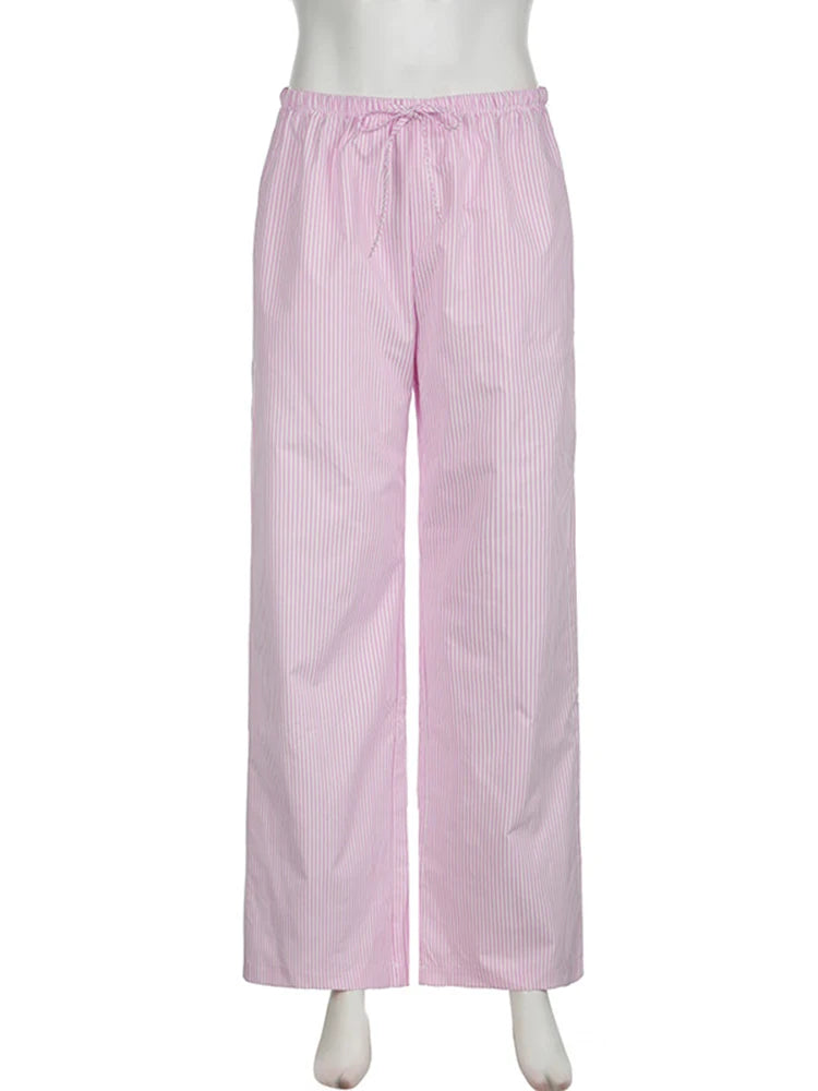 Streetwear Striped Loose Trousers Lace Up Joggers Y2K