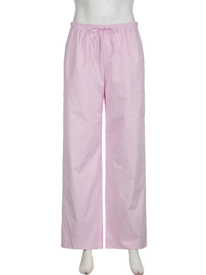 Streetwear Striped Loose Trousers Lace Up Joggers Y2K