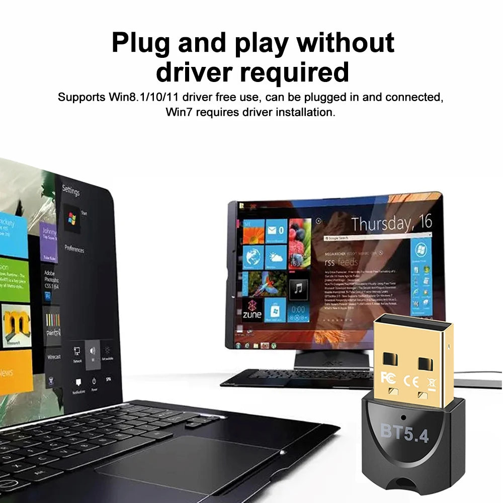 Bluetooth 5.4 USB Wireless Adapter for PC Wireless Mouse Keyboard Audio Receiver Dongle