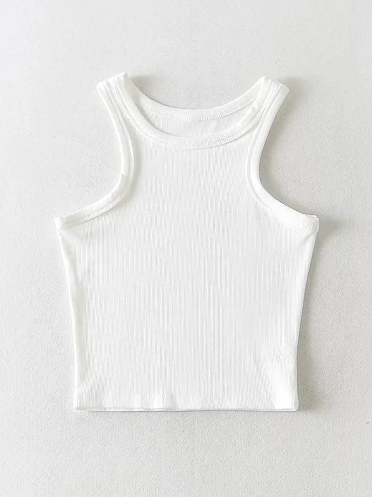 2025 Summer Women Solid Knit Cropped Tank Top Stretch