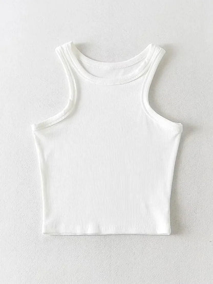 2025 Summer Women Solid Knit Cropped Tank Top Stretch