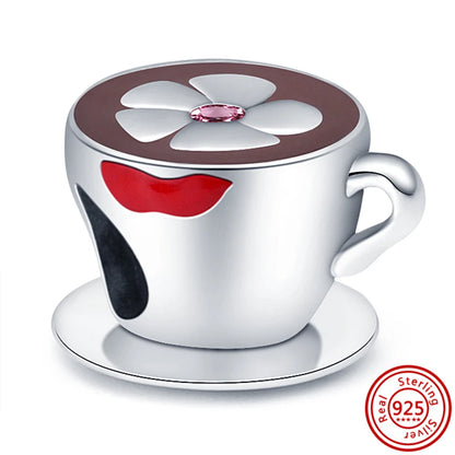925 Silver Fruit Ice Cream Coffee Cup Beads For Bracelet