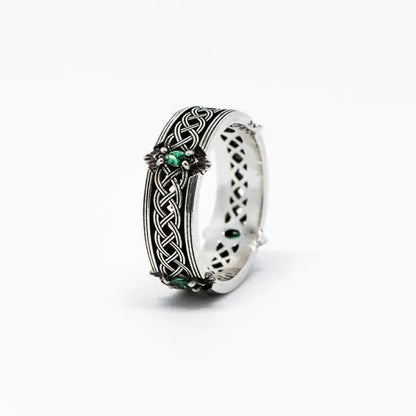 Vintage Green Gemstone Celtic Knot Adjustable Ring for Men and Women