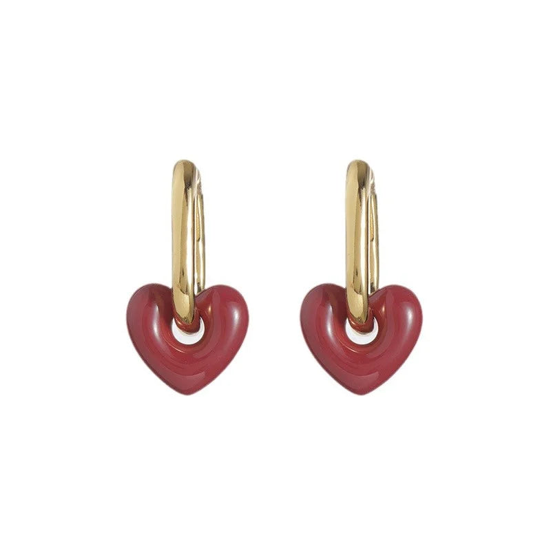 Chic Red Heart Drop Earrings for Women and Girls - Fashion Geometric Love Jewelry