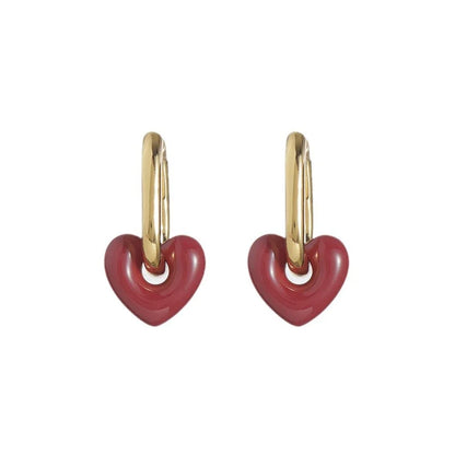 Chic Red Heart Drop Earrings for Women and Girls - Fashion Geometric Love Jewelry