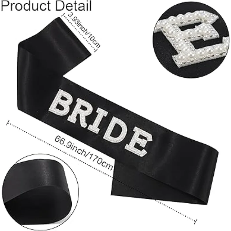 Bride To Be Sash and Black Veil Set for Bachelorette Party and Bridal Shower Essentials