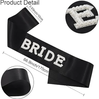 Bride To Be Sash and Black Veil Set for Bachelorette Party and Bridal Shower Essentials