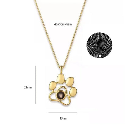 100 Languages I Love You Paw Print Projection Necklace for Women Rose Gold Paw