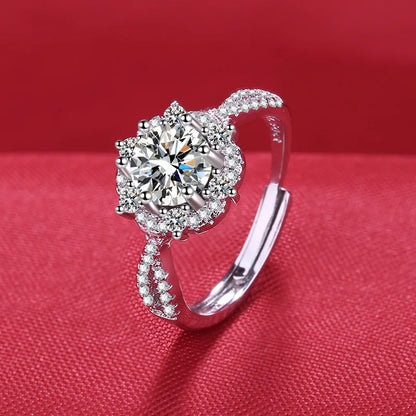 Elegant 925 Sterling Silver Heart Zircon Adjustable Ring for Women