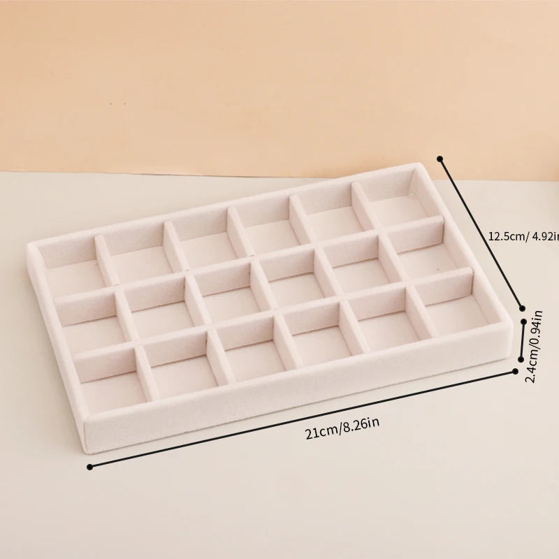 Velvet Jewelry Tray Stackable Beige Storage for Rings and Earrings