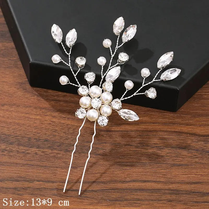 Elegant Pearl Rhinestone Flower Hair Pins for Women Wedding Accessories