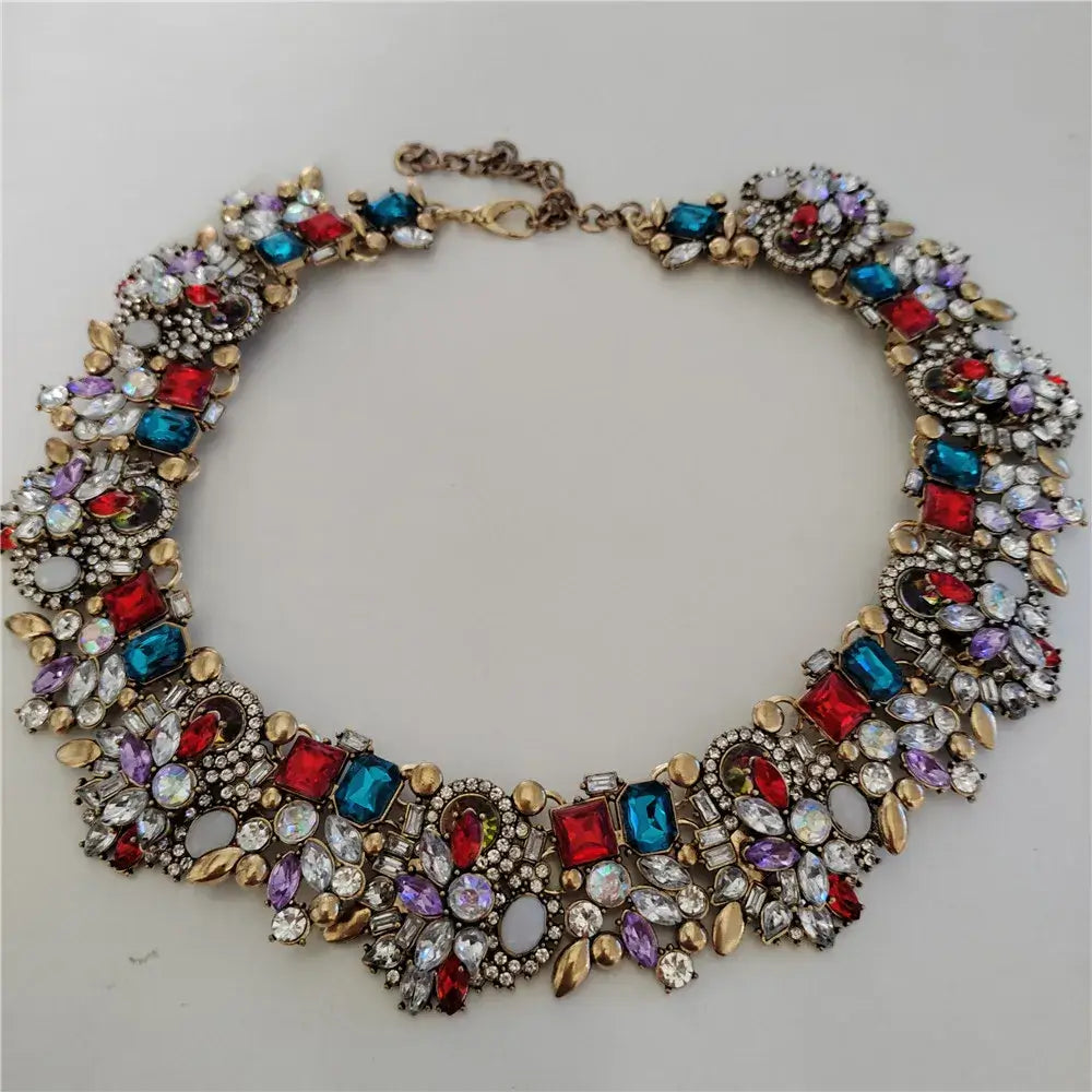 Indian Ethnic Crystal Rhinestone Necklace Earrings Set for Bridal 2024 Red Blue