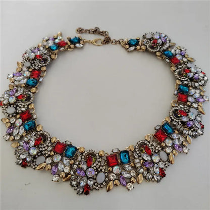 Indian Ethnic Crystal Rhinestone Necklace Earrings Set for Bridal 2024 Red Blue