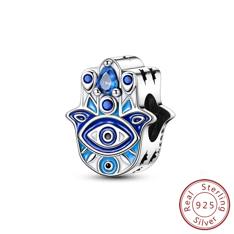 925 Sterling Silver Charms Pendant Set for Bracelets Angel Devil's Eye Fatima's Hand Cross Women's Jewelry Gift KTC1572
