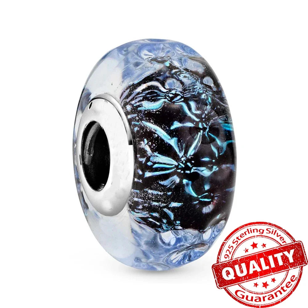 Colorful Flower Murano Glass Charm 925 Sterling Silver Top Rated DIY Jewelry for Bracelets and Necklaces LLZ010-BU