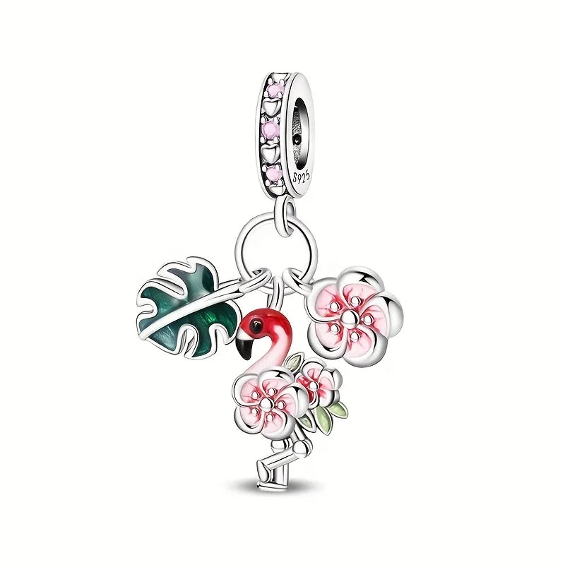 Green Monstera Leaf Charm 925 Sterling Silver Dangle Bracelet Jewelry for Women PAC1538