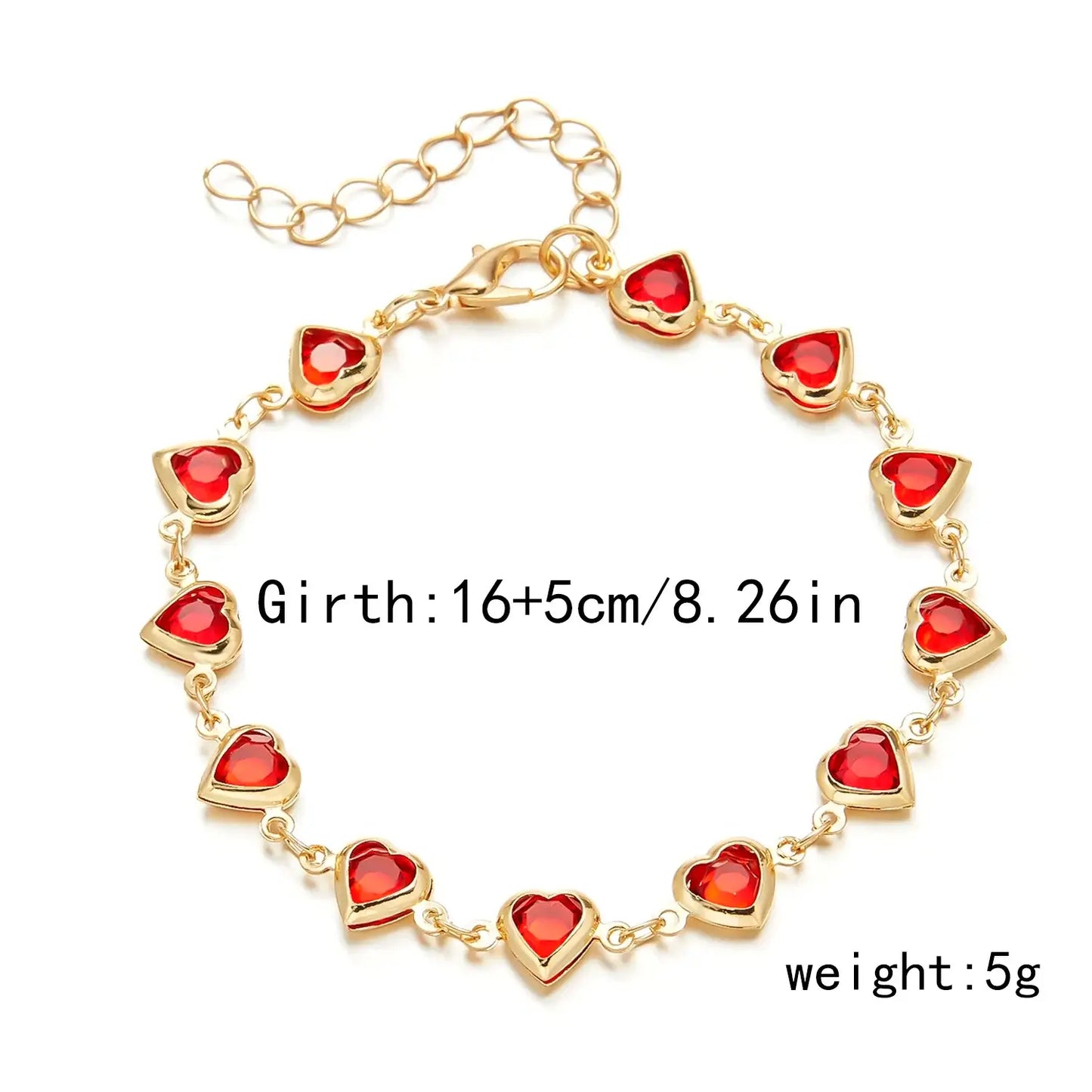 Vintage Red Blue Crystal Heart Bracelets for Women