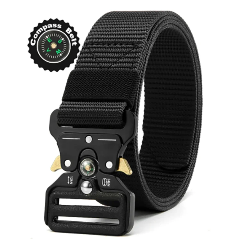 Men's Belt Outdoor Multi Function Compass High Quality Canvas black 125cm