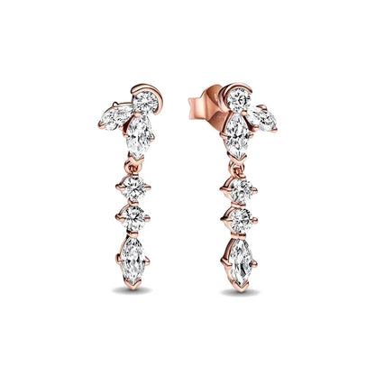 Spring Blue Flower Stud Earrings 925 Sterling Silver Zircon Jewelry for Women P1363