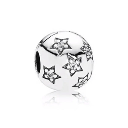 Sterling Silver Pave Star Crescent Moon Bead Bracelet