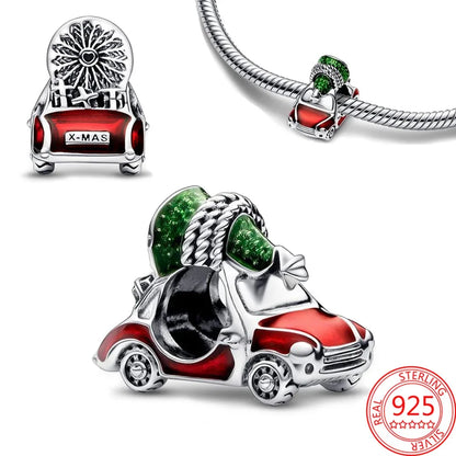 925 Sterling Silver Christmas Charms Set Santa Claus Reindeer Snowflake Beads for Necklace and Bracelet DIY Fine Jewelry Gifts