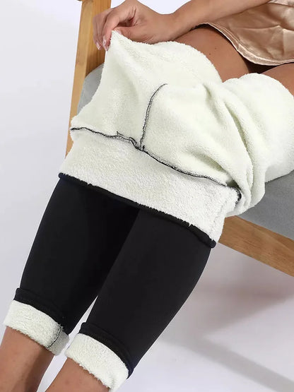 Warm Velvet Leggings For Women High Waist Black Lamb Wool