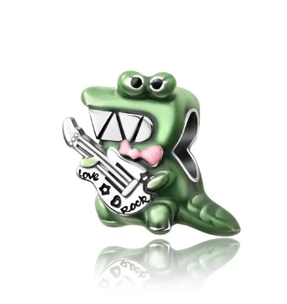 925 Sterling Silver Green Heart Clover Dinosaur Hot Air Balloon Charms for DIY Bracelets Fine Zircon Jewelry