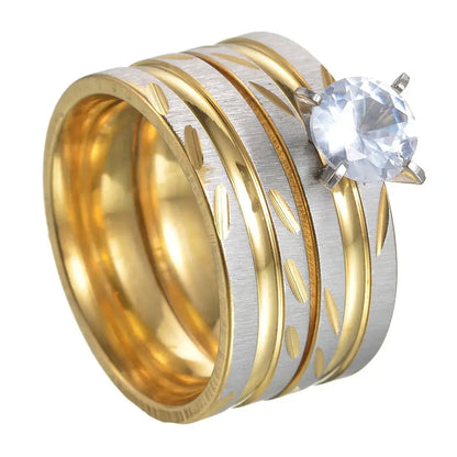 MeMolissa Luxury Clear Stone Crystal Wedding Rings Gold Plated Stainless Steel Jewelry 128R8